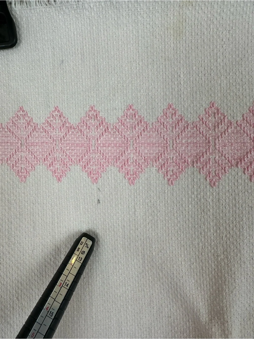 Lot of 3 Vintage Pink Woven Kitchen Tea Towels Cottage Farmhouse Scandinavian